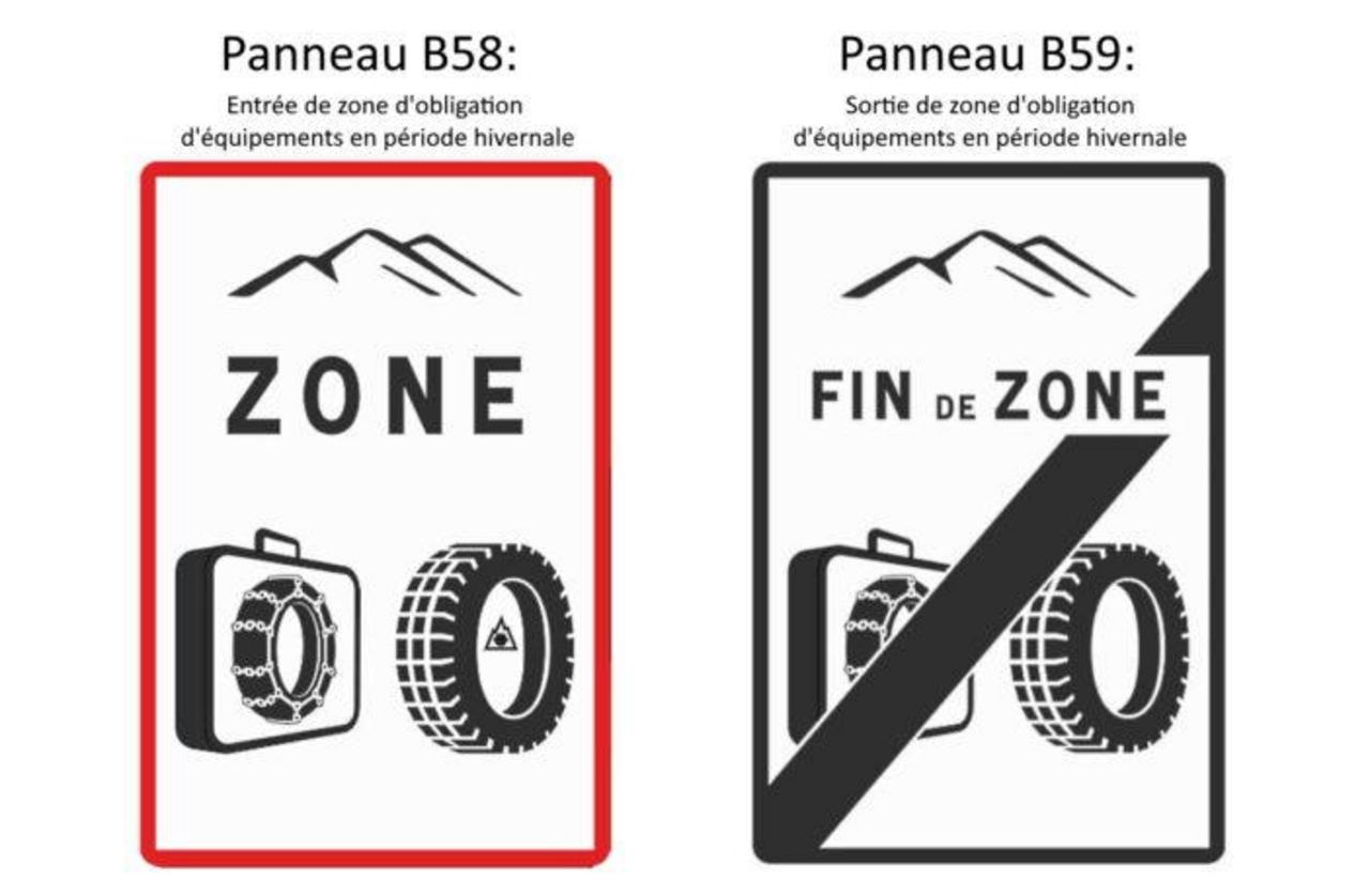 Nouveaux panneaux indiquant une zone où les pneus hiver sont obligatoires